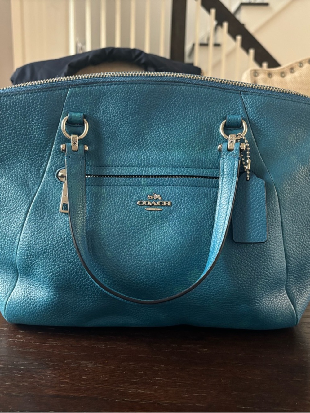 Coach Pebbled Leather Satchel in Teal